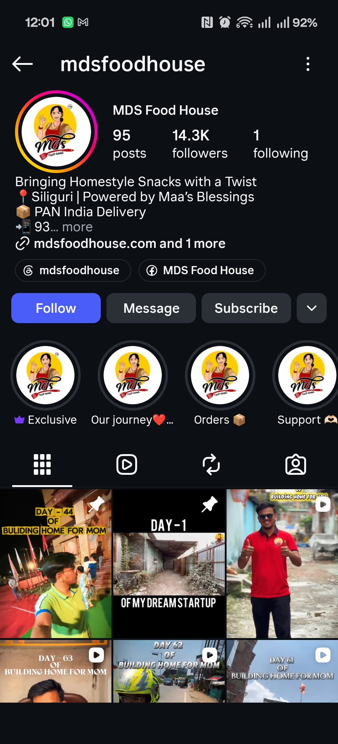 MDS Food House social media page